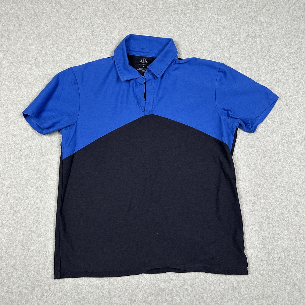 Armany Exchange Polo Shirt Womens L Blue Colorblock Collared Pima Cotton‎